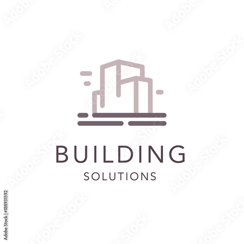 Vector flat construction company brand design template. Building, business company and architect bureau insignia, logo illustration isolated on white background. Line art.