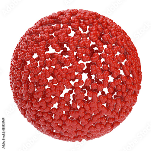 Red abstract sphere consisting of small particles photo