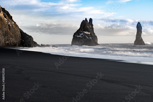 Sea Stacks and Basalt Clifs to the East of Reynisfjara Black Sand Beach, near Vik in Southern Iceland