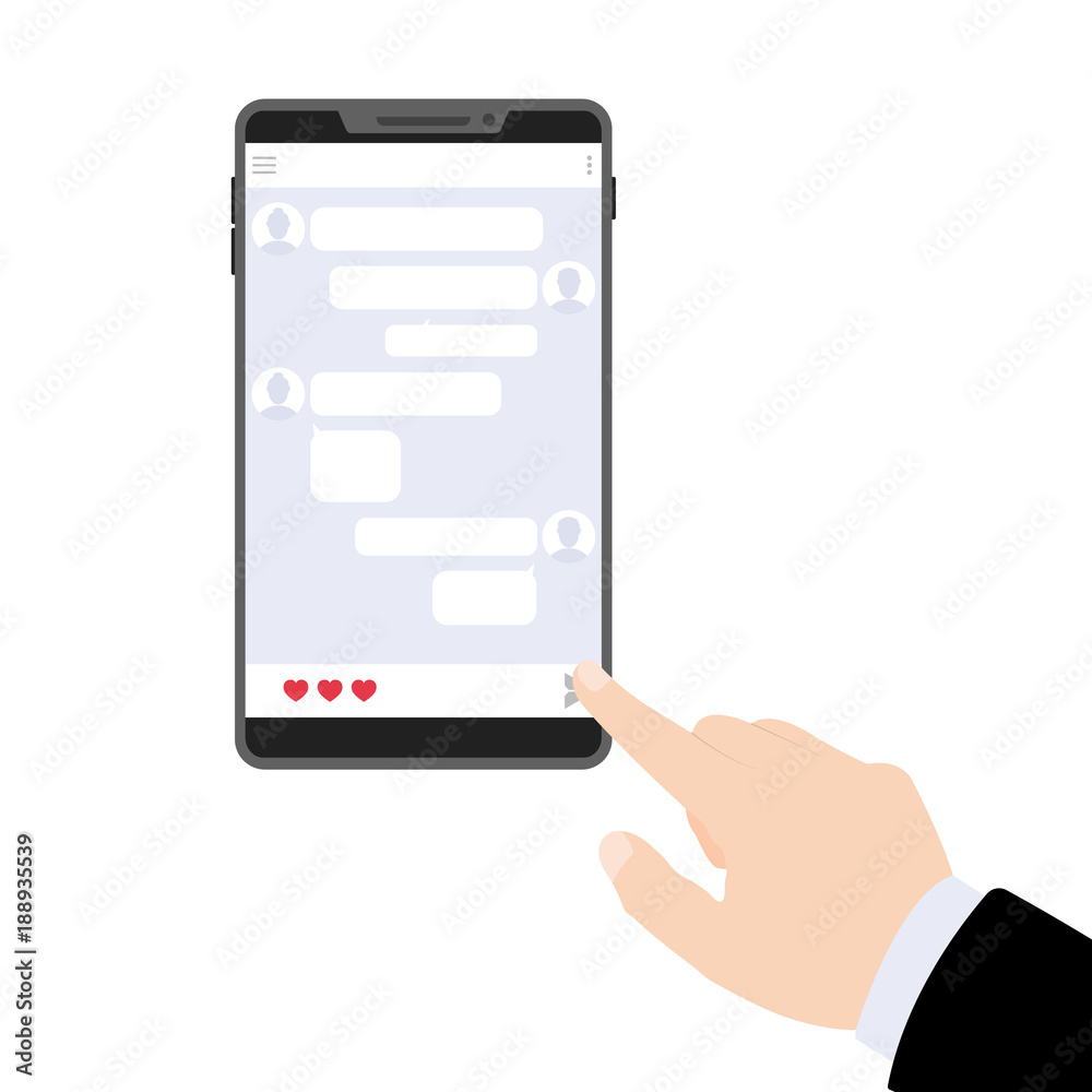 Lover texting. Send a confession of love. Phone with hearts . Vector flat illustration Lover texting. Send a confession of love. Phone with hearts . Vector flat illustration