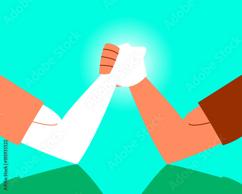 Arm wrestling confrontation. Strong arms