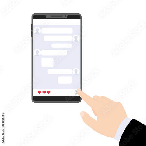 Lover texting. Send a confession of love. Phone with hearts . Vector flat illustration