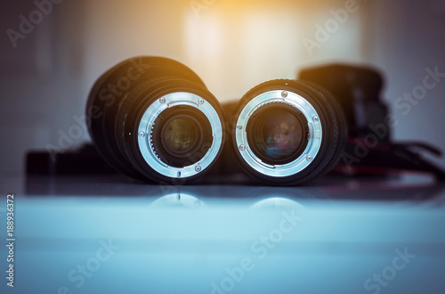 Camera lense with reflections,close up