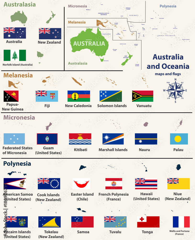 Как выглядит флаг микронезии Australia and Oceania(include Australasia, Micronesia, Melanesia and Polynesia) 
