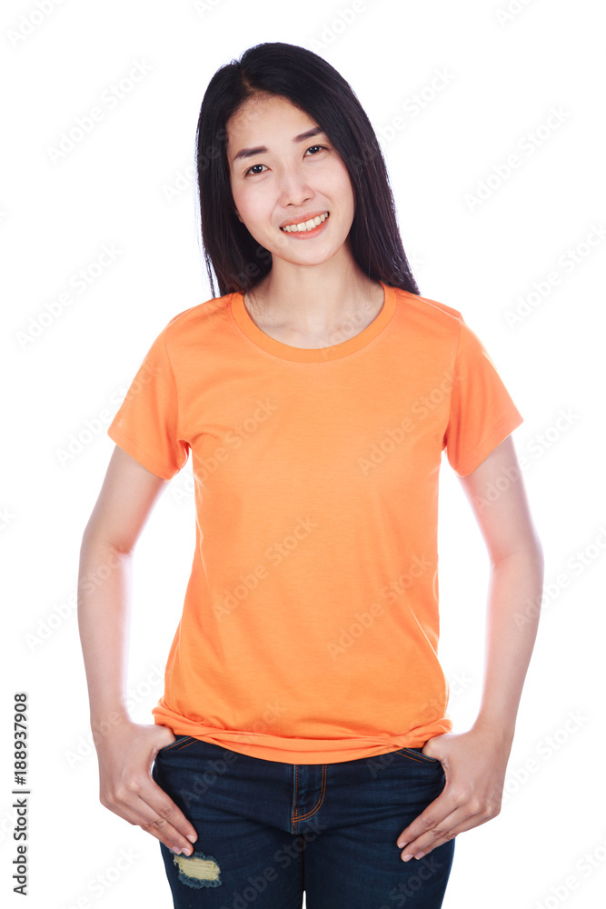 woman in t-shirt isolated on white background woman in t-shirt isolated on white background
