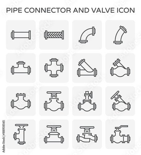 Pipe icon and flange fitting. Include control valve and metal hose or flexible metal. For pipeline construction to transportation liquid or gas i.e. oil, natural gas. Also for plumbing and irrigation.