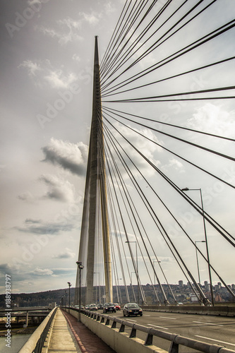 Belgrade, Serbia February 28, 2014: Construction of the bridge on Ada in Belgrade © nedomacki