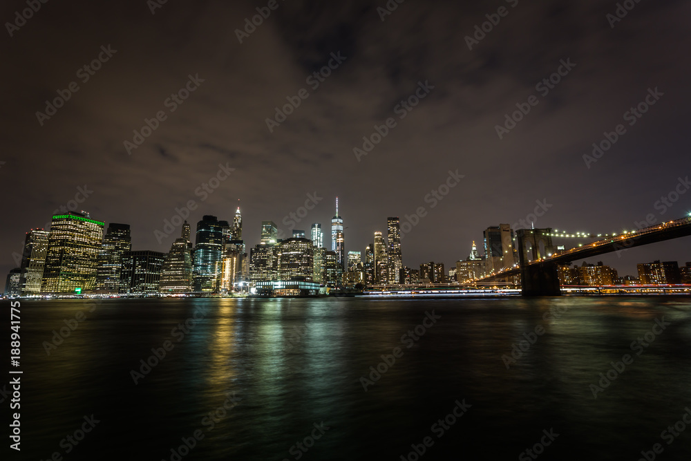 Manhattan skyline by night