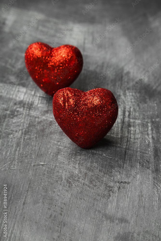 Red hearts on a dark background Red hearts on a dark background
