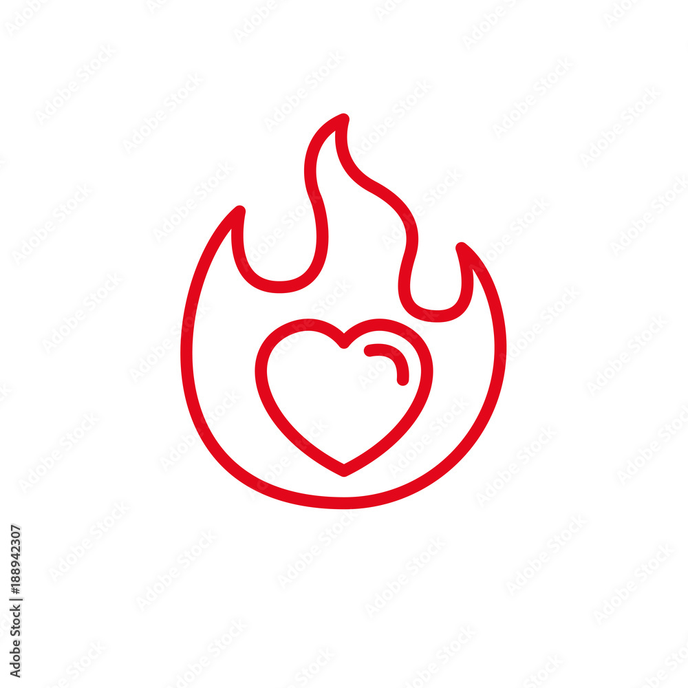 Love with hot flame fire Icon. Simple Heart Illustration Line Style Logo Template Design. Love with hot flame fire Icon. Simple Heart Illustration Line Style Logo Template Design.