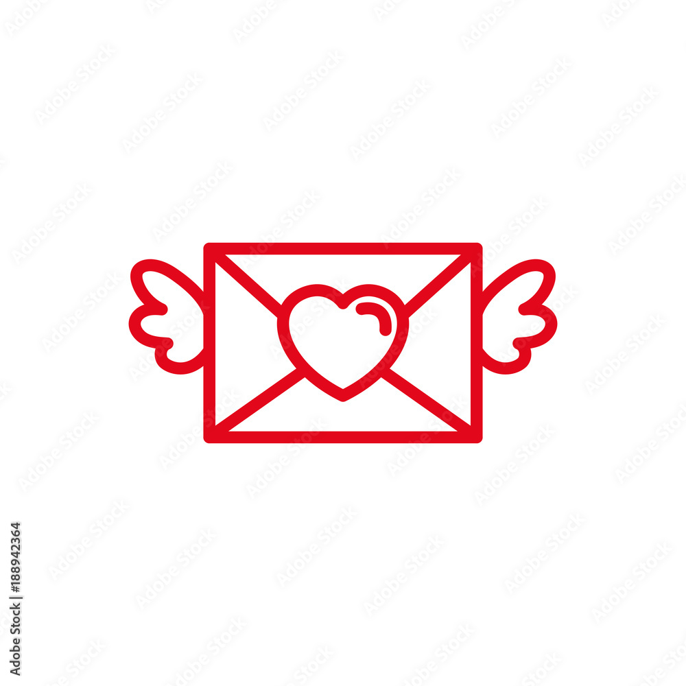 Love with winged mail love letter  Icon. Simple Heart Illustration Line Style Logo Template Design. 