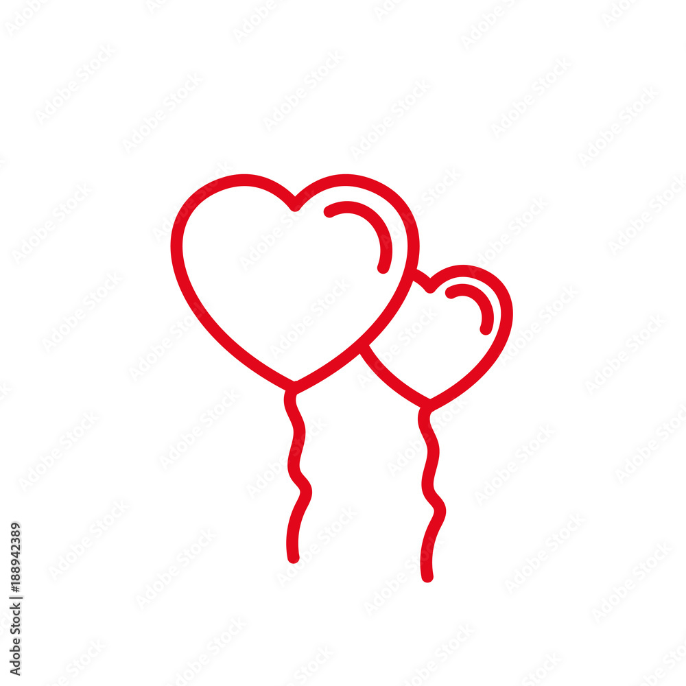 Flying Balloon Love with string Icon. Simple Heart Illustration Line Style Logo Template Design. 