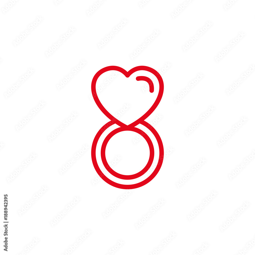 Love with wedding ring Icon. Simple Heart Illustration Line Style Logo Template Design. 