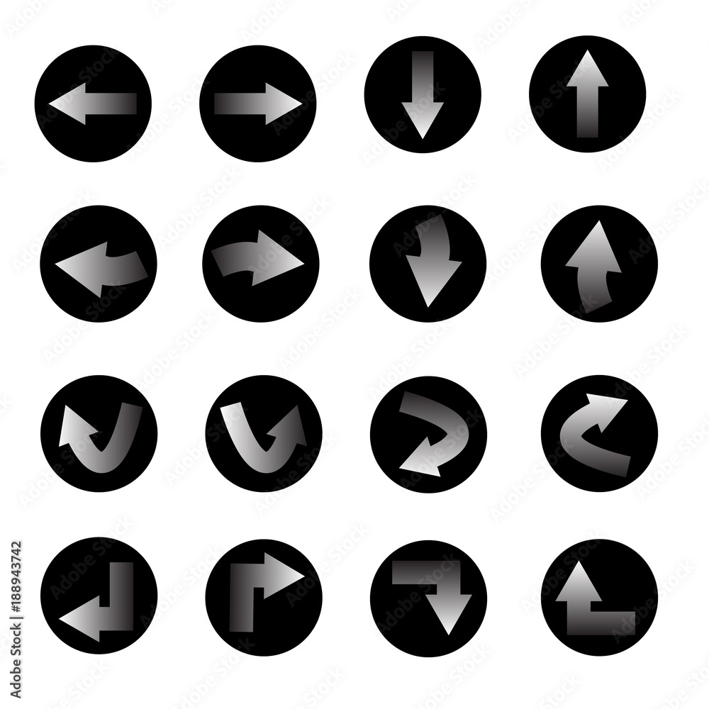 gray arrow sign in black circle icon. black and white arrow sign. flat style. gray arrow sign in black circle icon. black and white arrow sign. flat style.