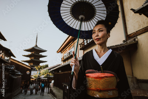 Photography Beautiful japanese senior woman walking in the village