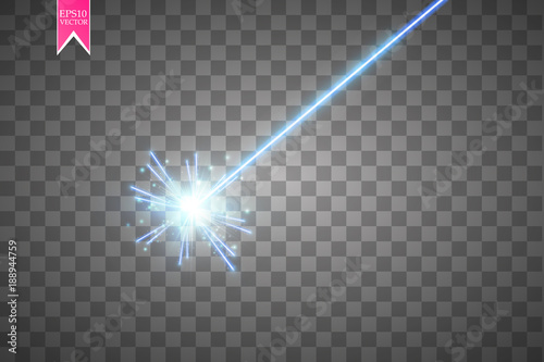Abstract blue laser beam. Isolated on transparent black background. Vector illustration,