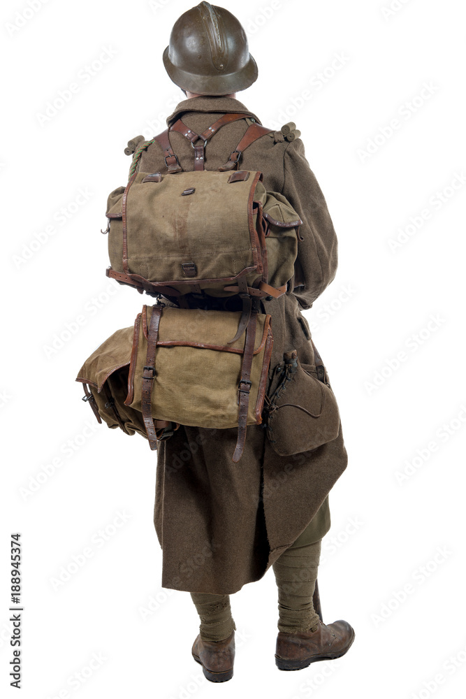 french soldier 1940 isolated on white background, back view french soldier 1940 isolated on white background, back view