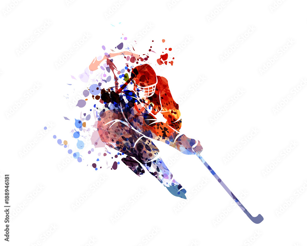 Fototapeta premium Vector watercolor silhouette hockey player