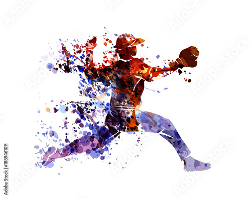 Vector watercolor silhouette baseball player © onot