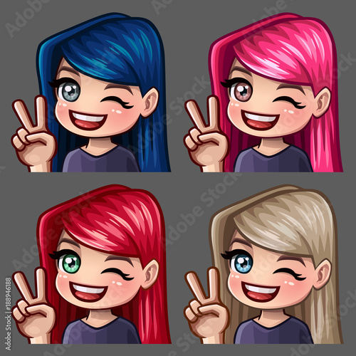 Emotion hi icons smile female with long hairs for social networks and stickers