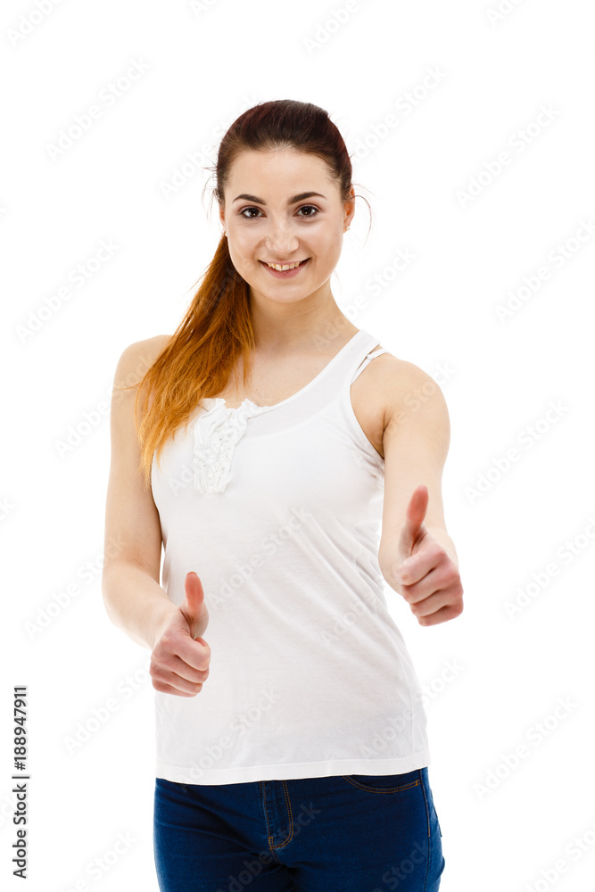 Woman showing OK sign isolated on white background Woman showing OK sign isolated on white background