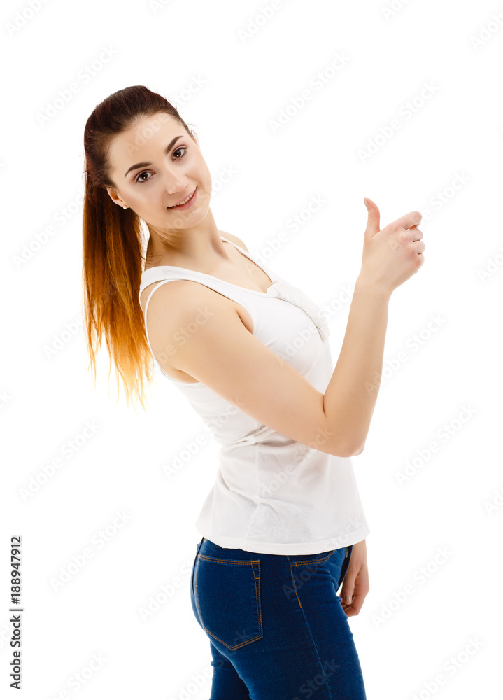 Woman showing OK sign isolated on white background Woman showing OK sign isolated on white background