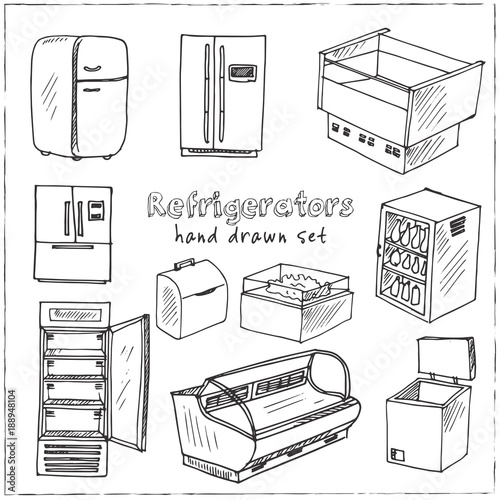Hand drawn doodle refrigerator set.