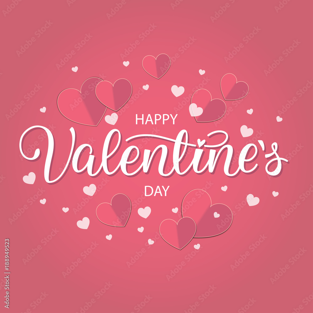 Happy Valentines Day romantic greeting card with paper hearts, typography poster with modern calligraphy. Retro vintage style. Vector Illustration Happy Valentines Day romantic greeting card with paper hearts, typography poster with modern calligraphy. Retro vintage style. Vector Illustration