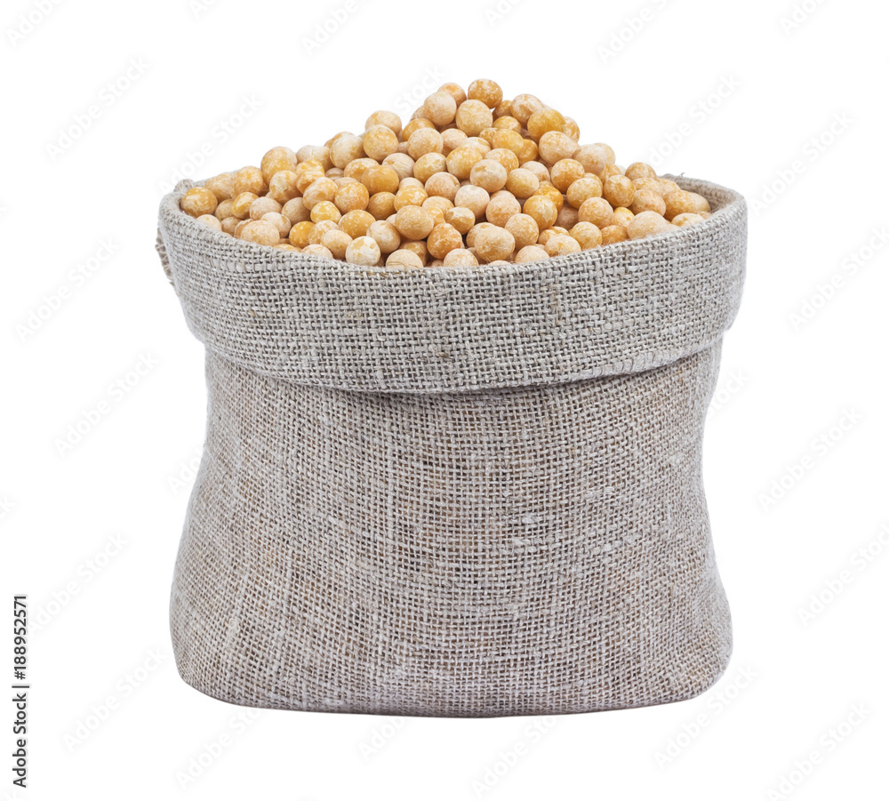 Dried peas in bag isolated on white background Dried peas in bag isolated on white background