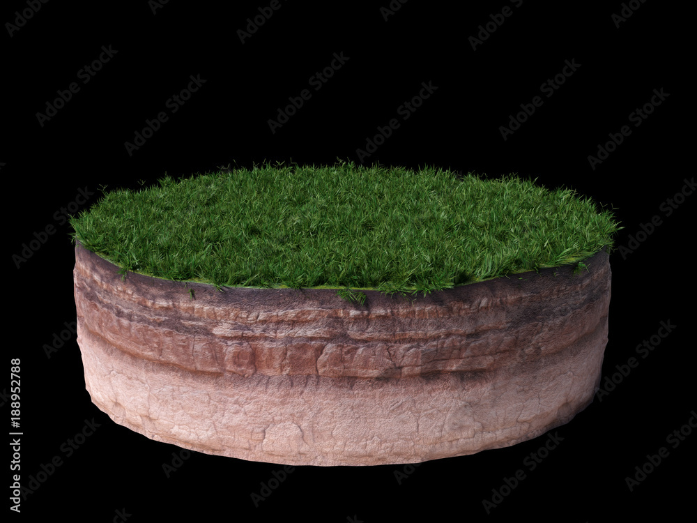 Fototapeta premium model of a cross section of ground with grass on the surface 