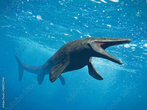 Платно Mosasaurus, huge ocean lizard, extinct Mosasaur between 70 and 66 million years
