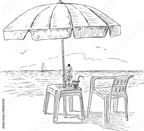 Sketch of a beach umbrella on the seashore