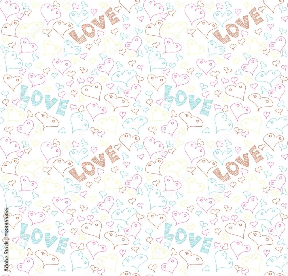 Seamless pattern with word love- illustration. The words blue