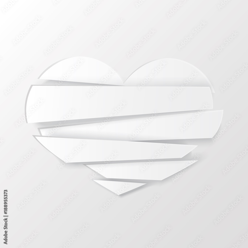 White Stripes broken heart on white background. Could be used as icon, sign, symbol, flag, sticker, badge. 