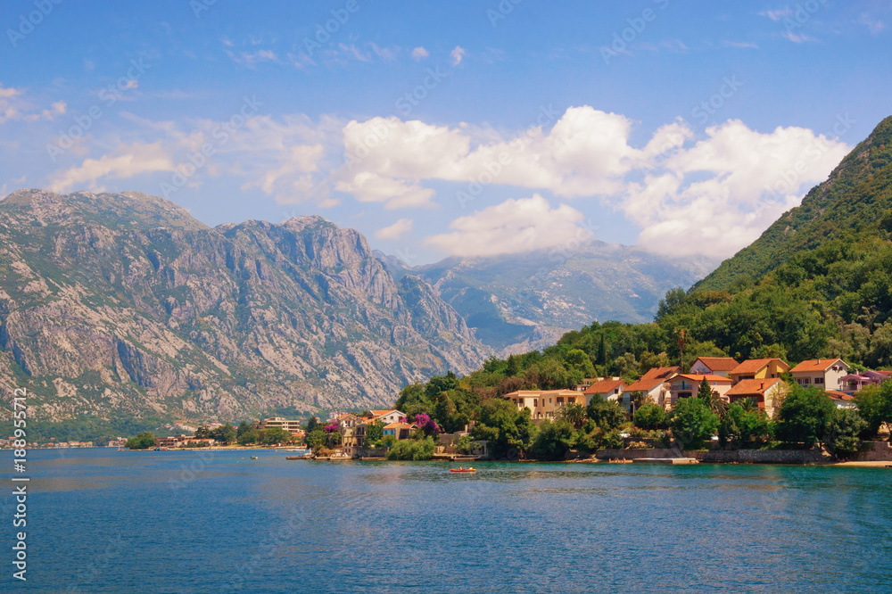 Summer in Montenegro. View of  Bay of Kotor ( Adriatic Sea ) and seaside village of Stoliv