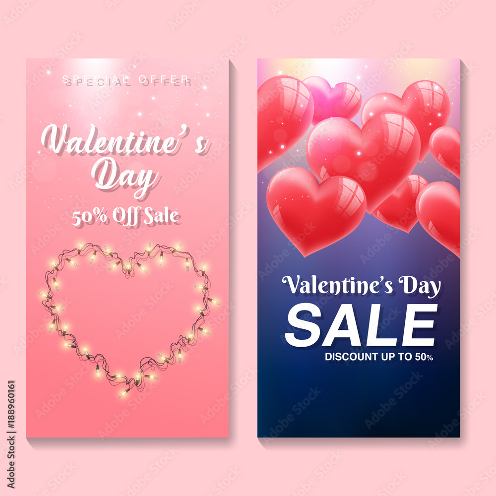 Valentines day sale background with Heart Shaped Balloons

