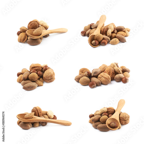 Pile of multiple kind of nuts isolated