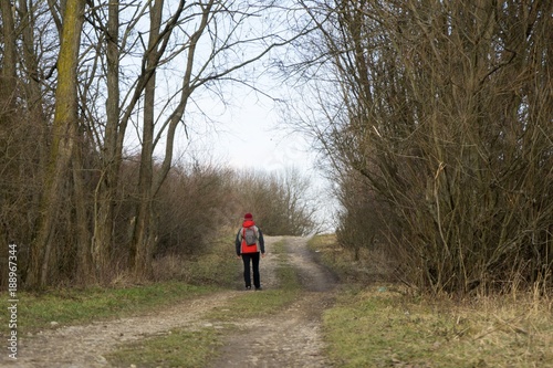 Woman walking in the forest. Slovakia