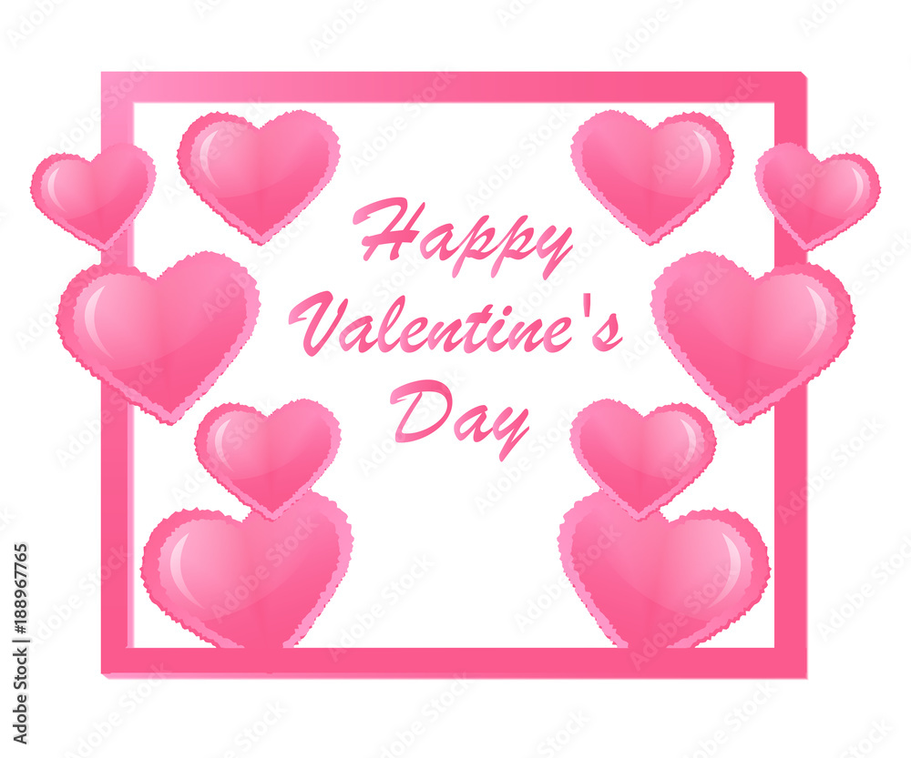 Happy Valentine's day card with pink hearts. Vector background.