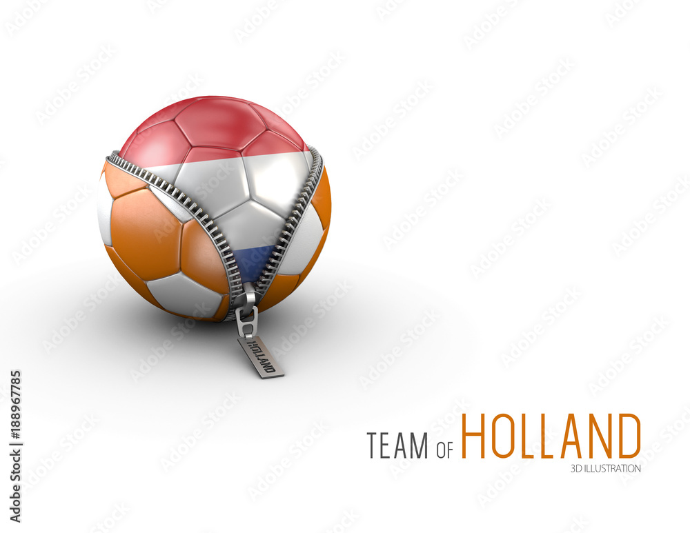Fototapeta premium Soccer ball with Holland flag isolated on white background. 3d Illustration
