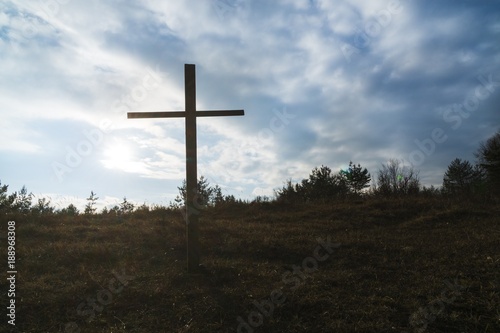 Wooden cross in the forest. Slovakia