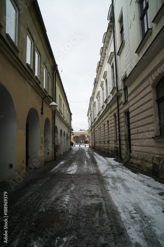 Town Zilina covered by snow. Slovakia 