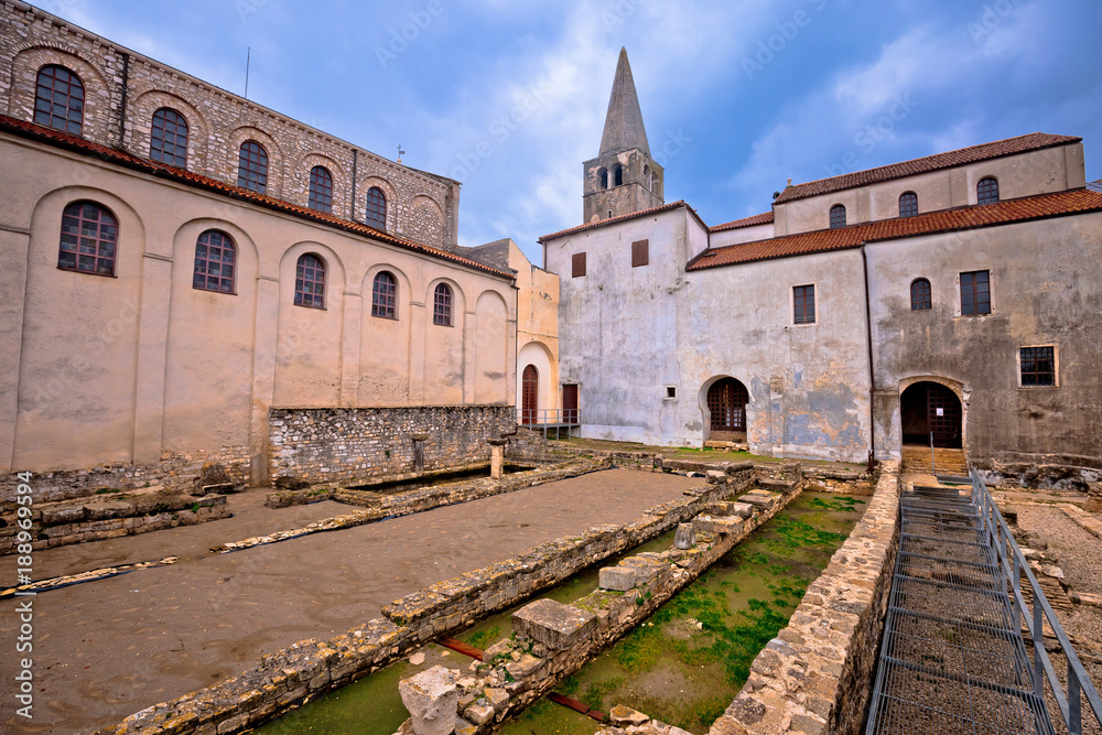 Euphrasian Basilica in Porec astefacts and tower view