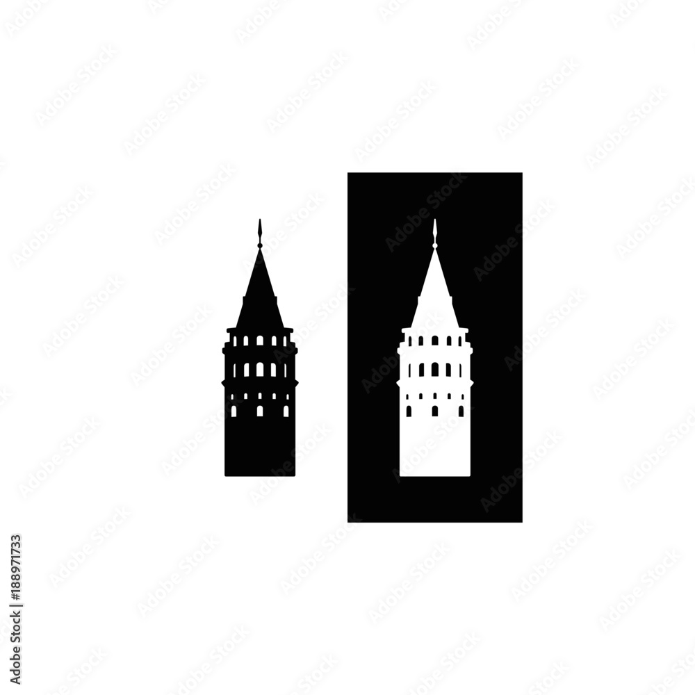 Black and white Galata Tower icon