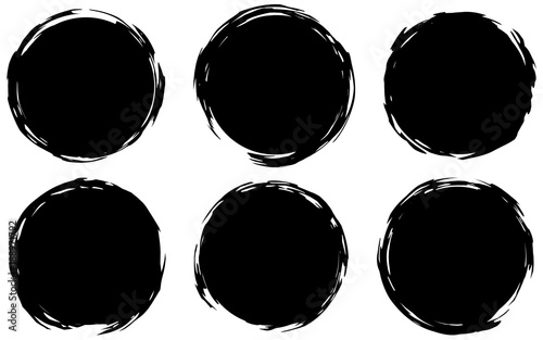 Grunge stamps Collection, circles. Black round abstract backgrounds smears. Banners, icons , logos, icons, labels and badges set . Vector texture of a disaster form. Vector eps 10.