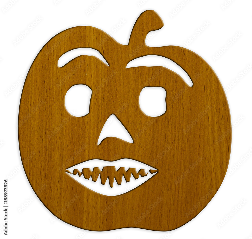 sawn wood figure of a pumpkin on a white background sawn wood figure of a pumpkin on a white background
