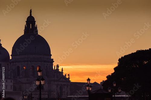 Sunset behind the Basilica della Salute, Venice, Italy