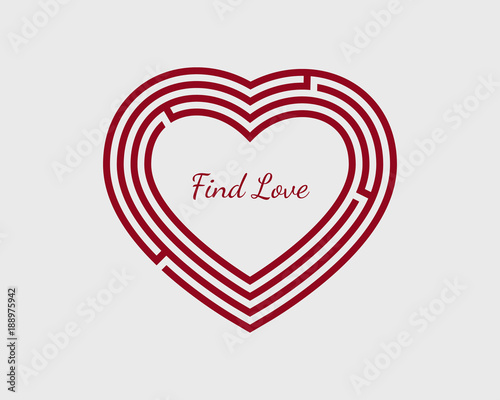 Find love concept with heart shaped maze
