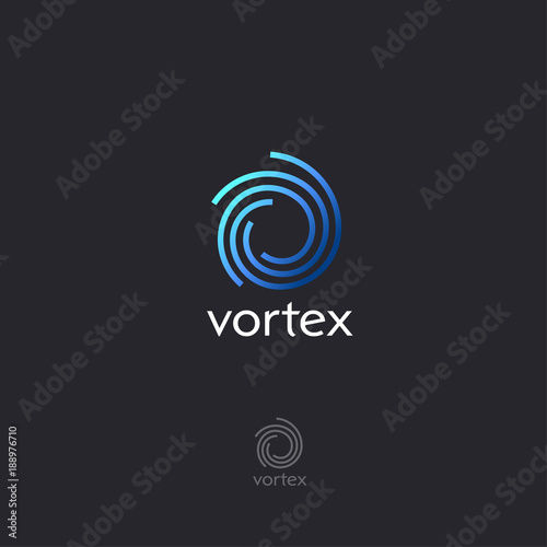 Vortex flat logo. Blue letter emblem. O monogram. Dynamic swirl.