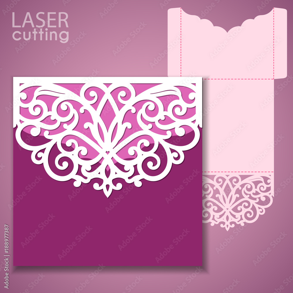 Laser cut wedding invitation card template vector. Wedding invitation or  greeting envelope with abstract ornament. Open card. Suitable for greeting  cards, invitations, menus. Stock Vector | Adobe Stock